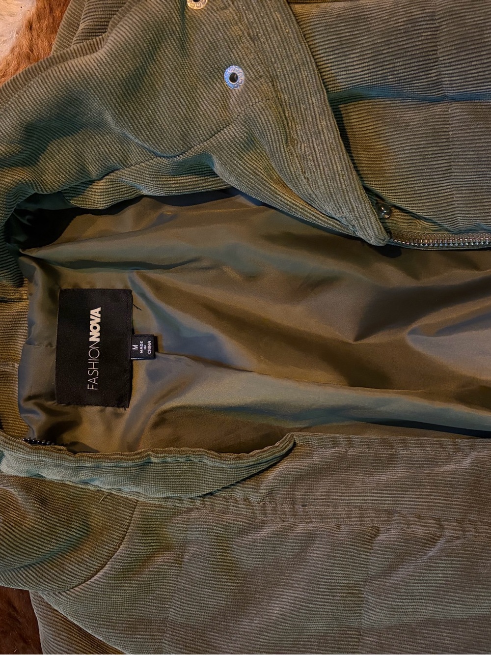 Fashion Nova Olive Corduroy Puffer Jacket - Picture 3 of 4